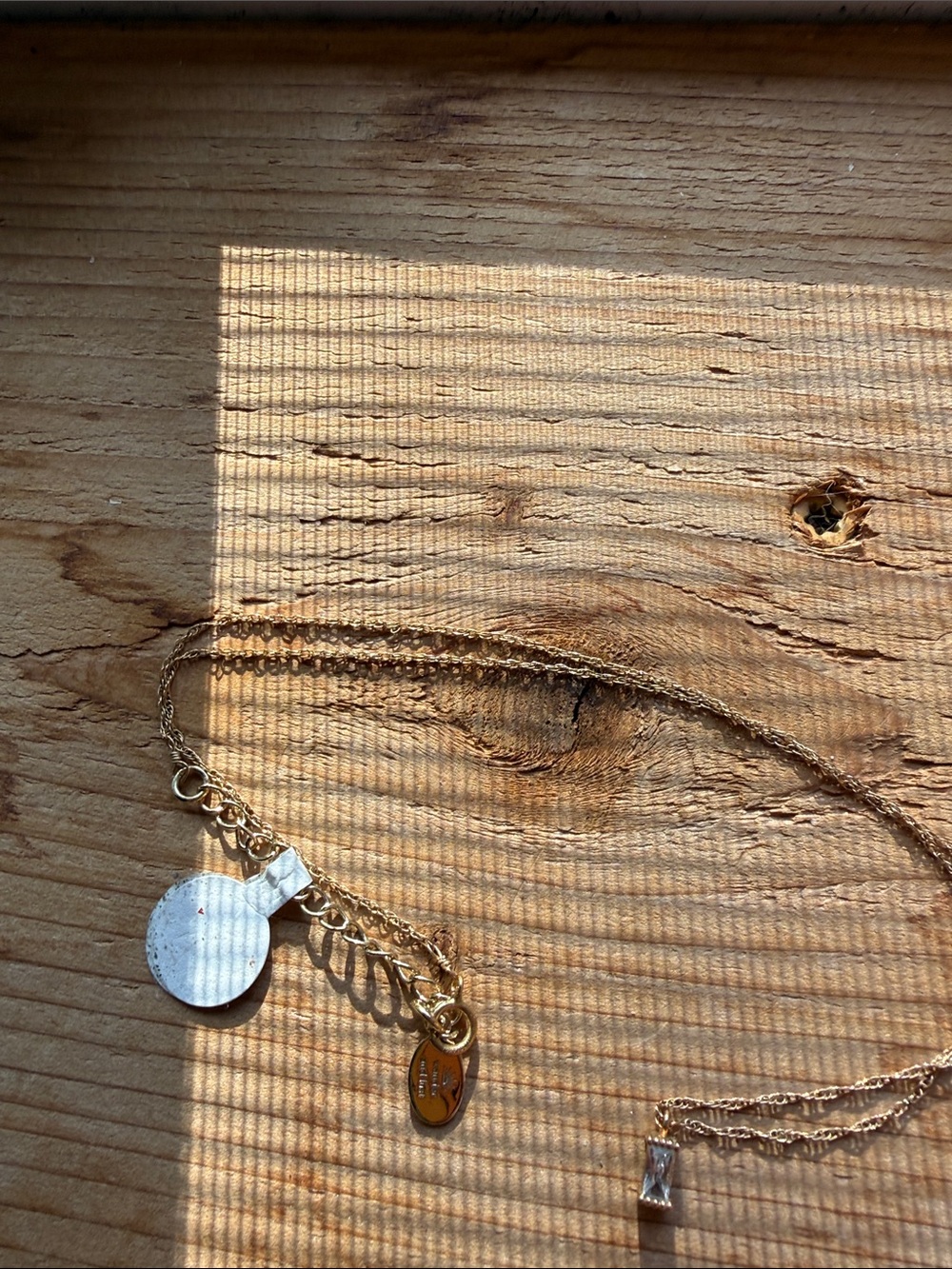 Gold Pendant Chain Necklace with square faux diamond charm by wander lust